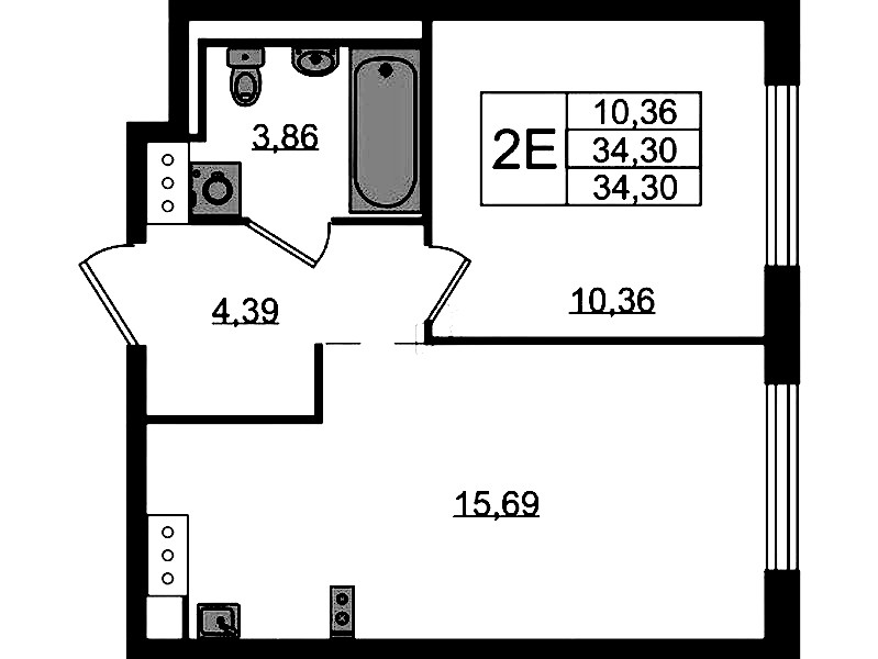 1-комнатная квартира 34.3 м², 13/13 эт., ЖК «Квартал Торики»